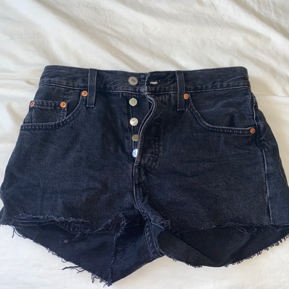 Levi Black 501 High Waisted Jean Shorts